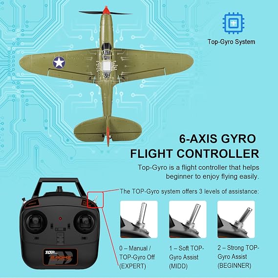 Remote Control Airplane RTF 4 Channel RC Plane 402MM Wingspan Micro Scaled Warbird with One Key Aerobatic One Key U-Turn and Gyro Stabilization System (P39)