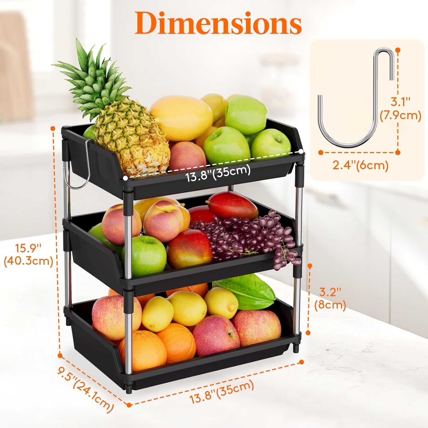 Lifewit Plastic Stackable Storage Baskets,Fruit Basket for Kitchen Counter,Multi-Functional Stackable Storage Containers Shelves