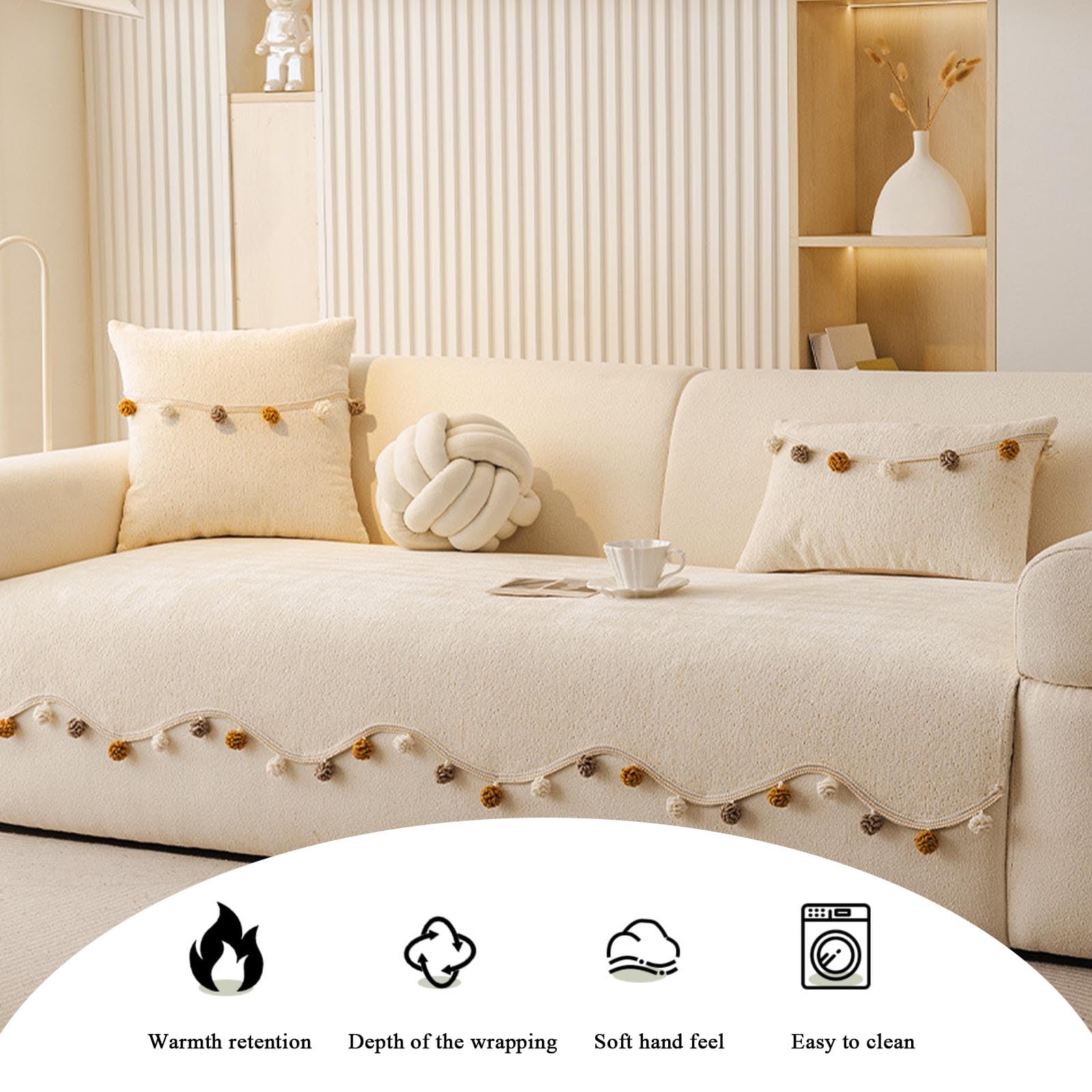 Copertura Per Divano In Tessuto Chenille, Copridivani Antiscivolo, Coprisedili Lavabili In Lavatrice, Protettore Per Mobili Del Soggiorno beige 90 * 240cm