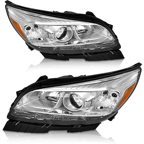 Headlights Assembly with Projector for 2013 2014 2015 Chevy Malibu / 2016 Chevy Malibu Limited Models with Factory Halogen Chrome Housing Replacement Driver & Passenger Side