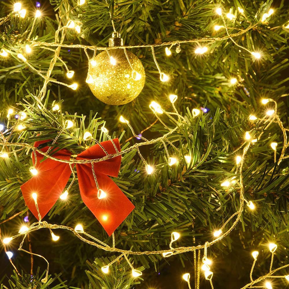 Guirlande Lumineuse avec Prise,15M 500 LEDs, Fil Vert Grappe de LEDs Étanche, 8 Modes avec Télécommande, Lumière Scintillante pour Intérieur/Extérieur, Jardin Chambre Sapin de Noël,Blanc Chaud