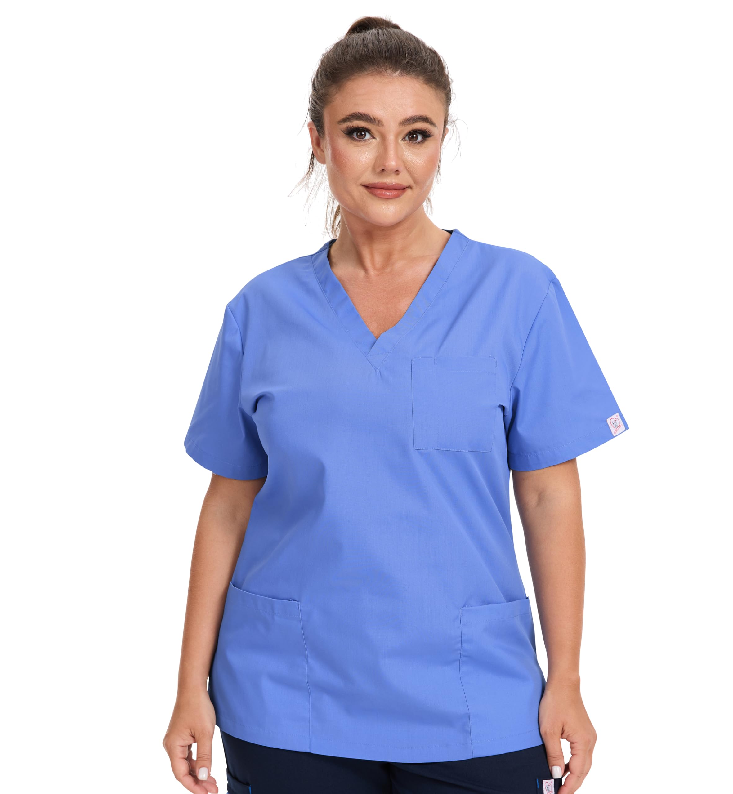 Sponsored Ad – Women Tunic Scrub Top with 3 Pockets for Dental, Carer, Vet