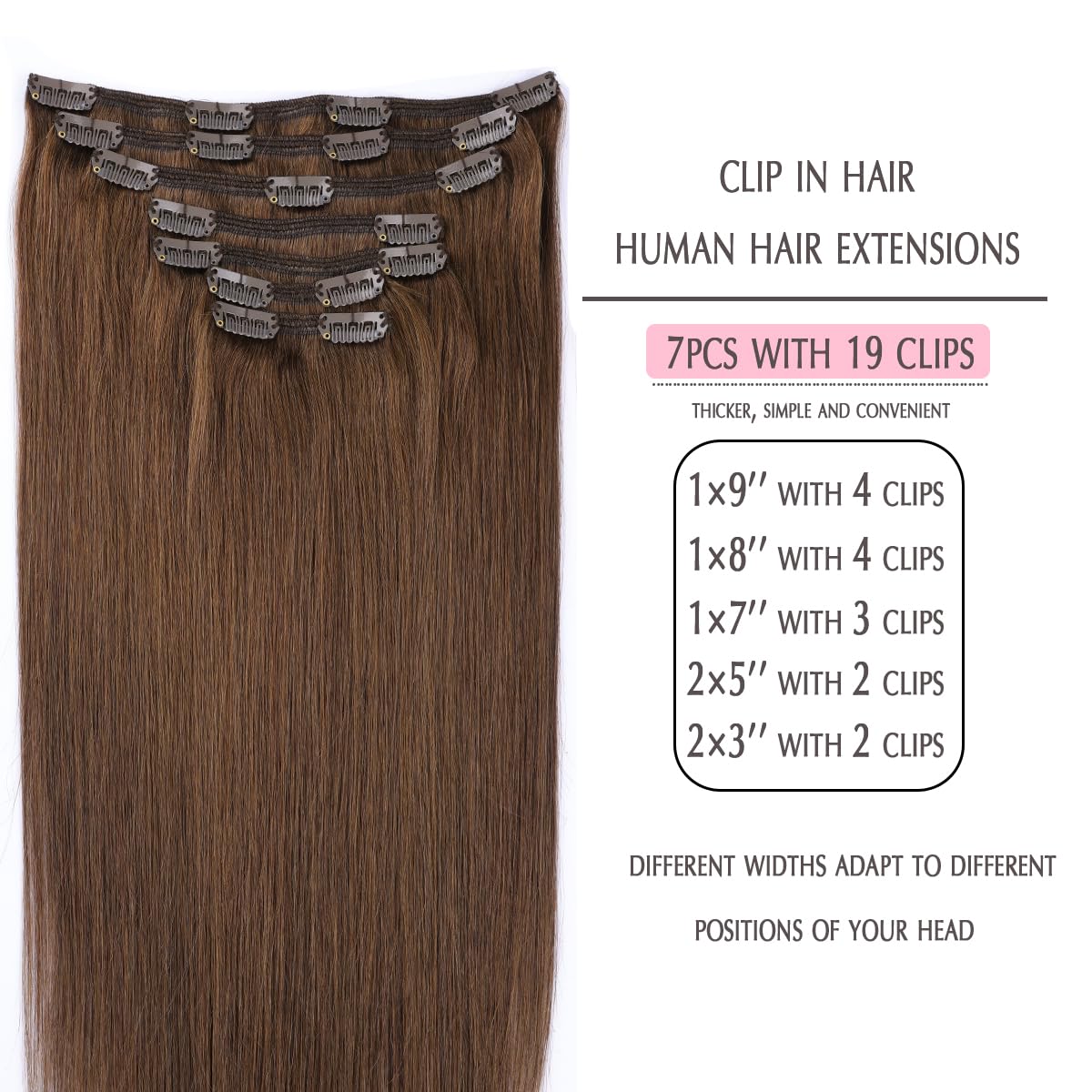 SURNEL Extensiones Clip Pelo Natural 100g 35cm 6 Piezas Castaño Chocolate Extensiones De Clip De Humano Real Extensiones Pelo Natural Remy (C#4-35cm) — view 41