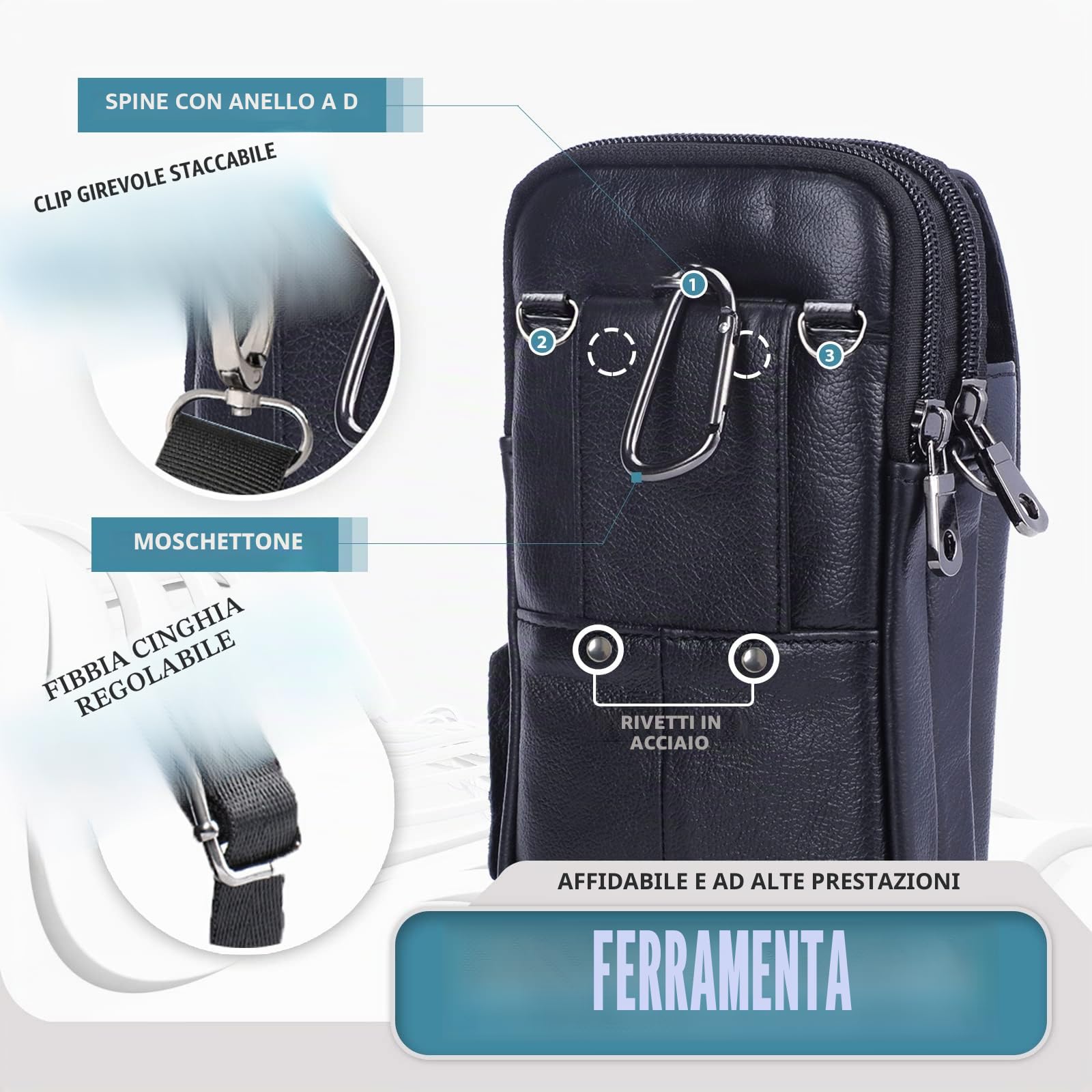 Borsa a Tracolla per Telefono Cellulare con Cinturino, Marsupio per Uomo, Porta Smartphone in Vera Pelle, Borsellino Portafoglio da Viaggio, Piccolo Marsupio con Chiave per Carta Fionda