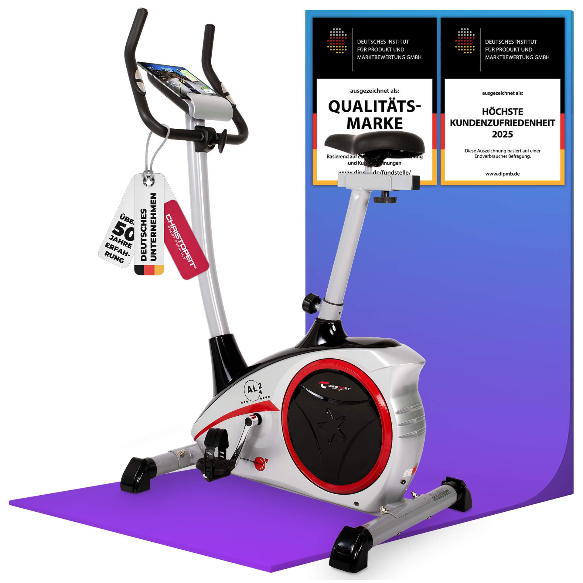 CHRISTOPEIT Heimtrainer Fahrrad Ergometer AL 2 S Digital silber | tiefer Einstieg, bis 150 kg, 24 Widerstandsstufen, 9 kg Magnet-Bremssystem, leise, Soft-Touch-Computer