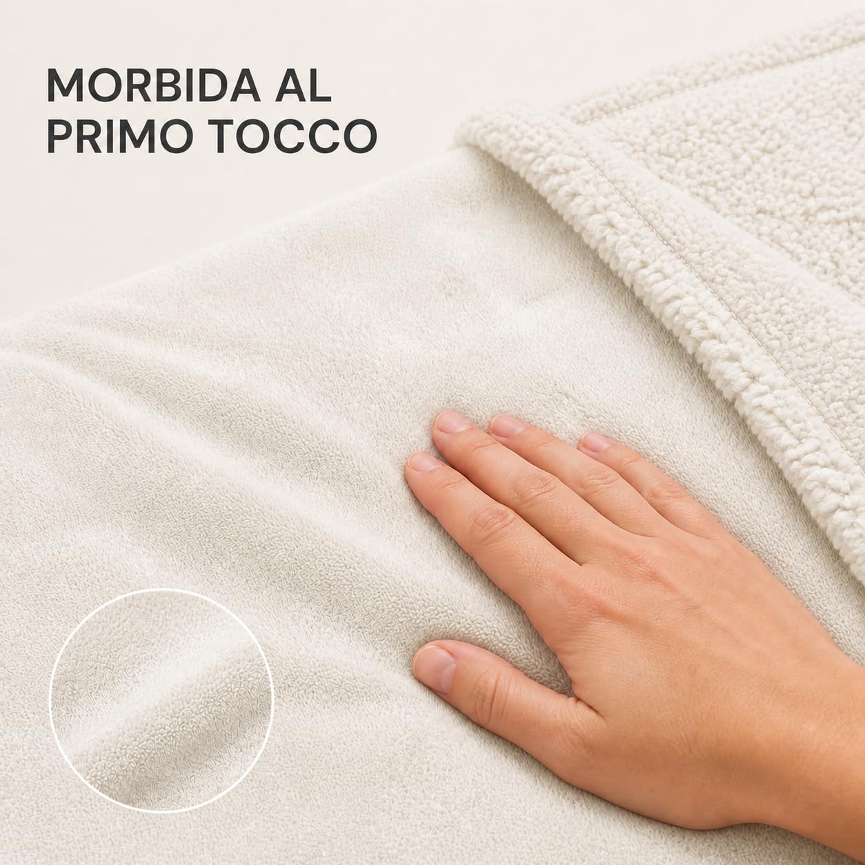 Coperta Plaid Pile, Sherpa e Flanella, 210x230 cm,Bianco