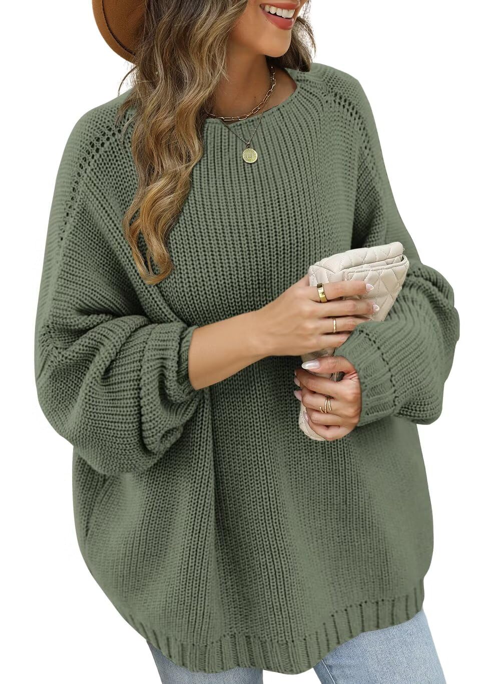 Womens Oversized Sweaters 2026 Fall Casual Batwing Sleeve Mock Neck Loose Chunky Knit Pullover Jumper Tops