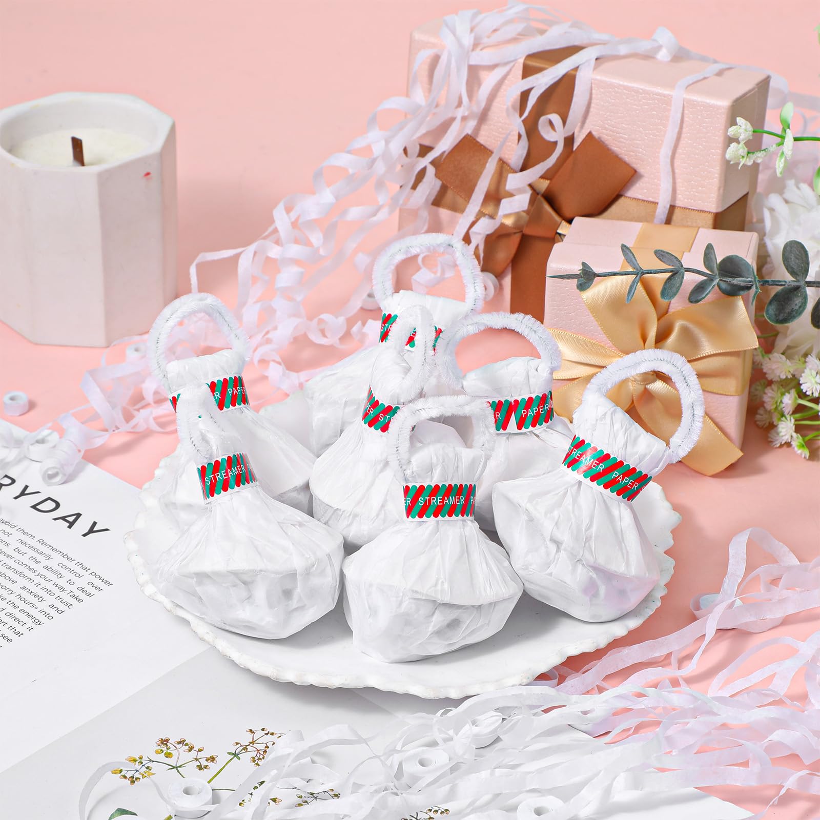 64 Stück Luftschlangen, Konfetti-Popper, romantisch, keine Unordnung, Luftschlangen, Knallbonbons für Weihnachten, Hochzeit, Geburtstag, Party, Feiern, Abschlussfeier, Partygeschenke (weiß)