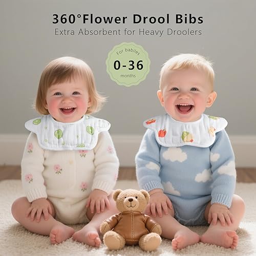 Miniatura 2 de Paquete de 8 baberos de algodón orgánico con rotación de 360, baberos de muselina para recién nacidos para dentición y babeo, baberos unisex para