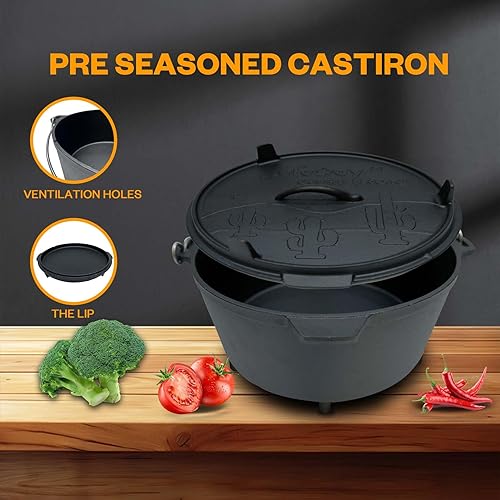 Miniatura 7 de Keleday Parrillaplancha de hierro fundido de 15 pulgadas antiadherente de acero al carbono redondo con asas estufa de hierro fundido wok de parrilla