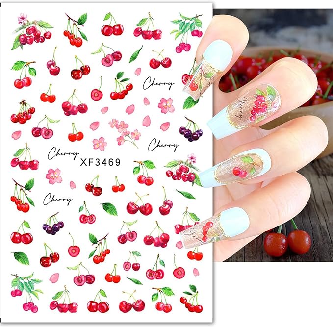 Cherry Nail Art Stickers: Cute Rabbit & Fruit Designs for Christmas!