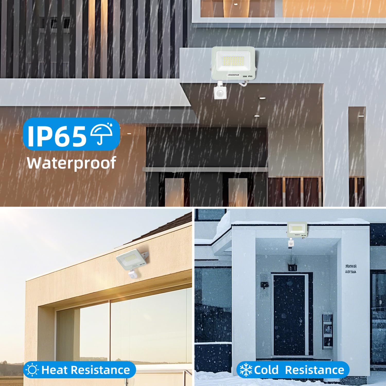Aigostar 30W Foco LED Exterior con Sensor Movimiento PIR Blanco，2 piezas，2750LM Super Brillo Proyector LED Interior， IP65 Impermeable，Blanco Frío 6500K，Luz de Seguridad para Jardín，Patio，Garaje， etc.