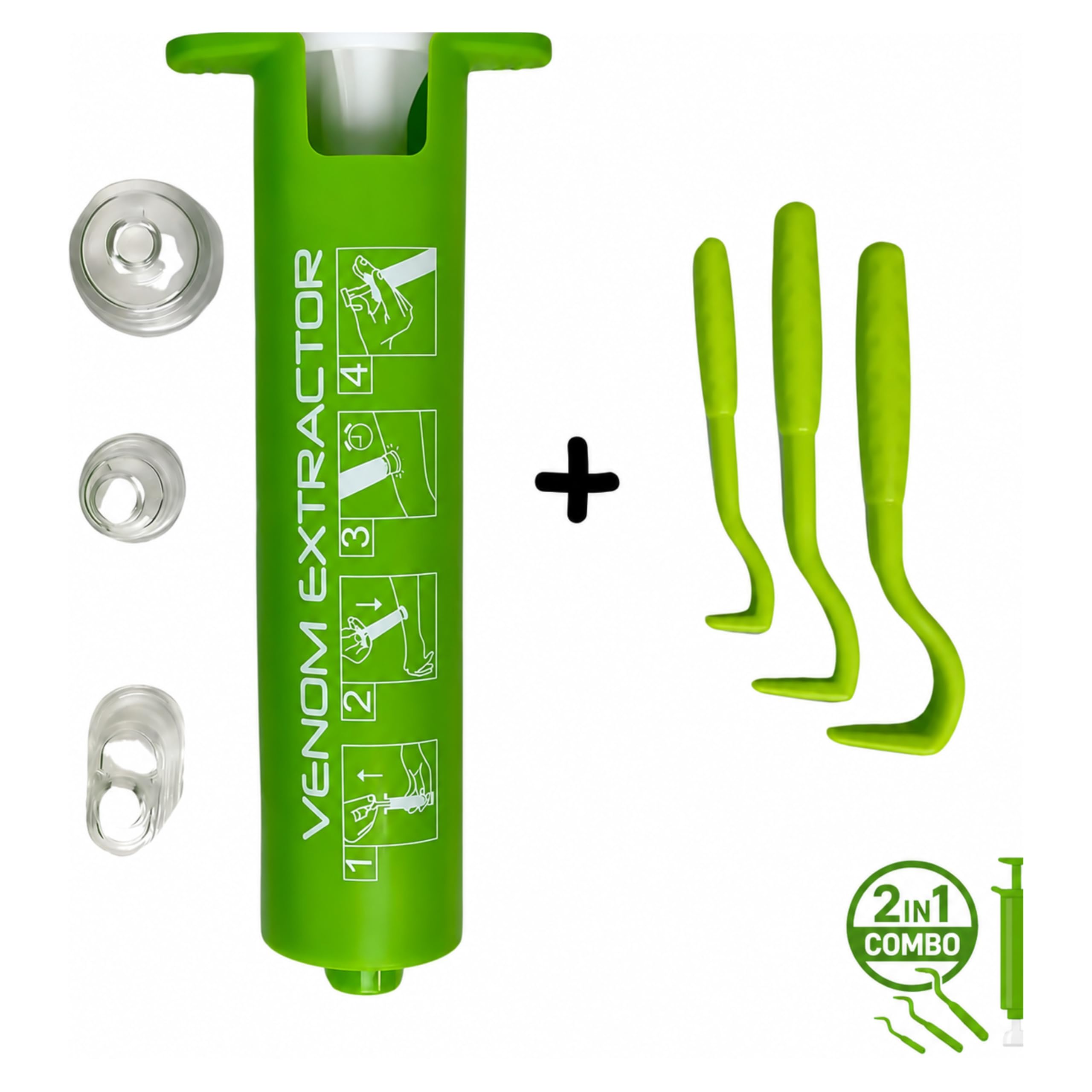 Kit de Emergencia 2 en 1 – Succionador de Veneno + Ganchos Quita garrapatas | Tratamiento Natural para picaduras y mordeduras