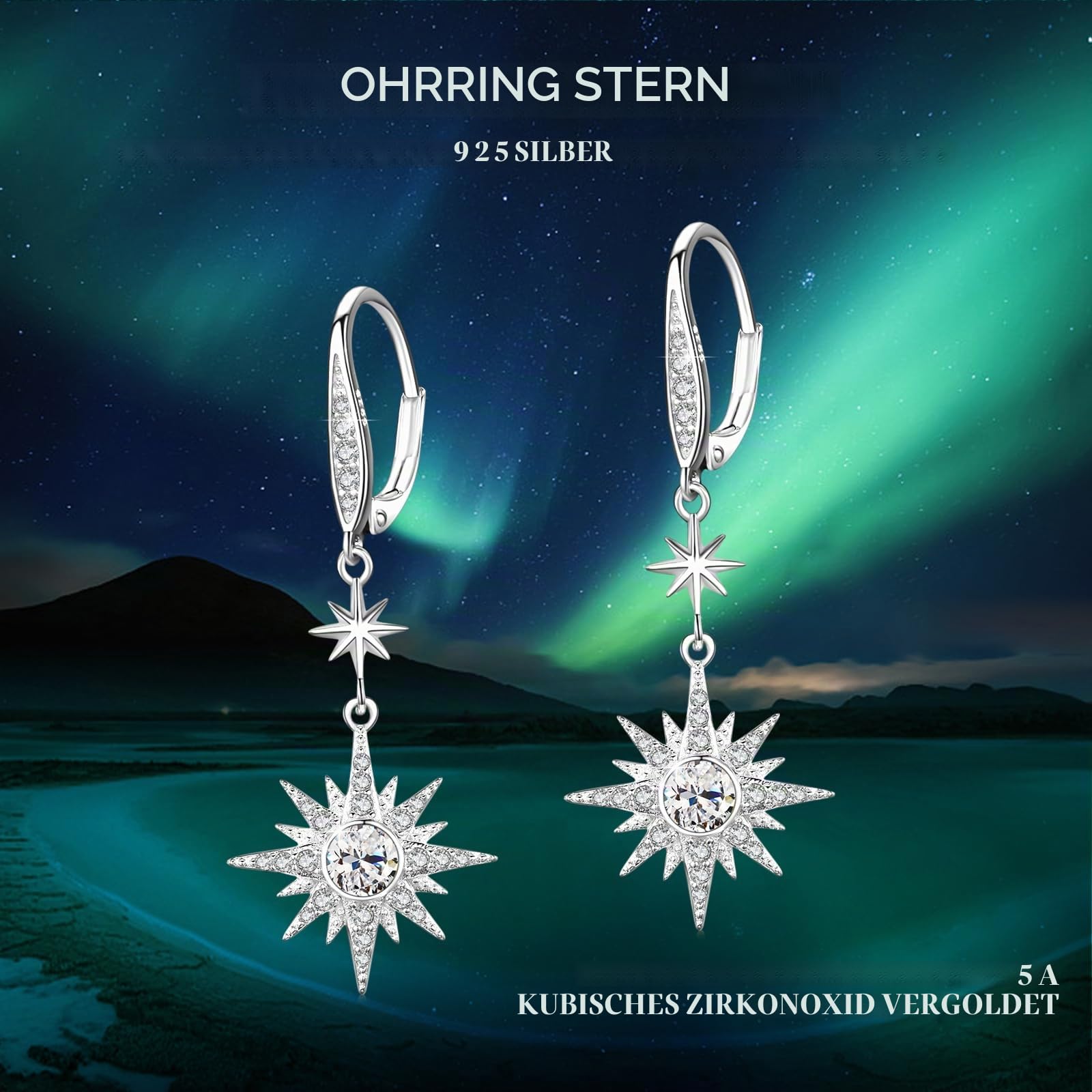REDSUN Mondstein Ohrringe 925 Sterling Silber Achtzackiger Stern Sonne/MoonHänge Ohrringe Regenbogen Mondstein Schmuck für Mädchen Mutter Tochter Damen Freundin Geschenk