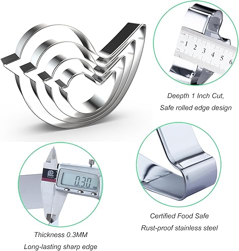 Miniatura 3 de Juego de cortadores de galletas para pájaros, 5 pulgadas, 4 pulgadas, 3 pulgadas, 2 pulgadas, 4 piezas, acero inoxidable