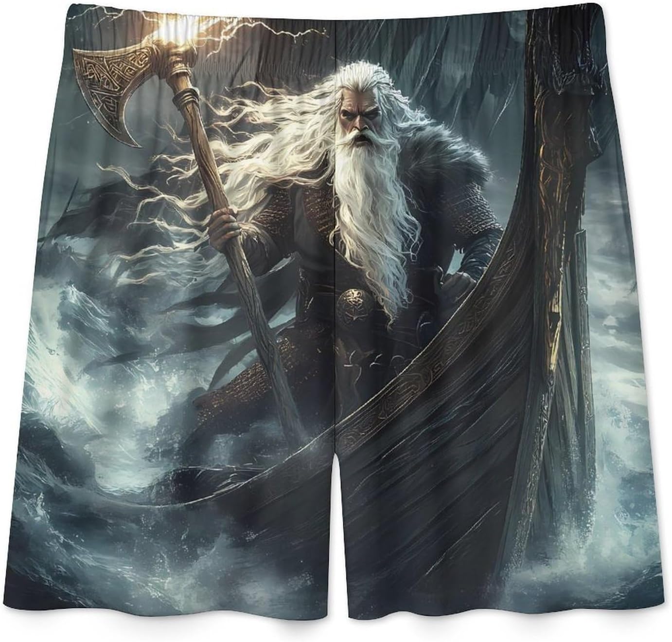 Wrath of Vikings Royal Boat Dragon Pajama Shorts for Men Lounge Sleepwear Soft Sleep Bottom Printed Sleeping Pants 5X-Large