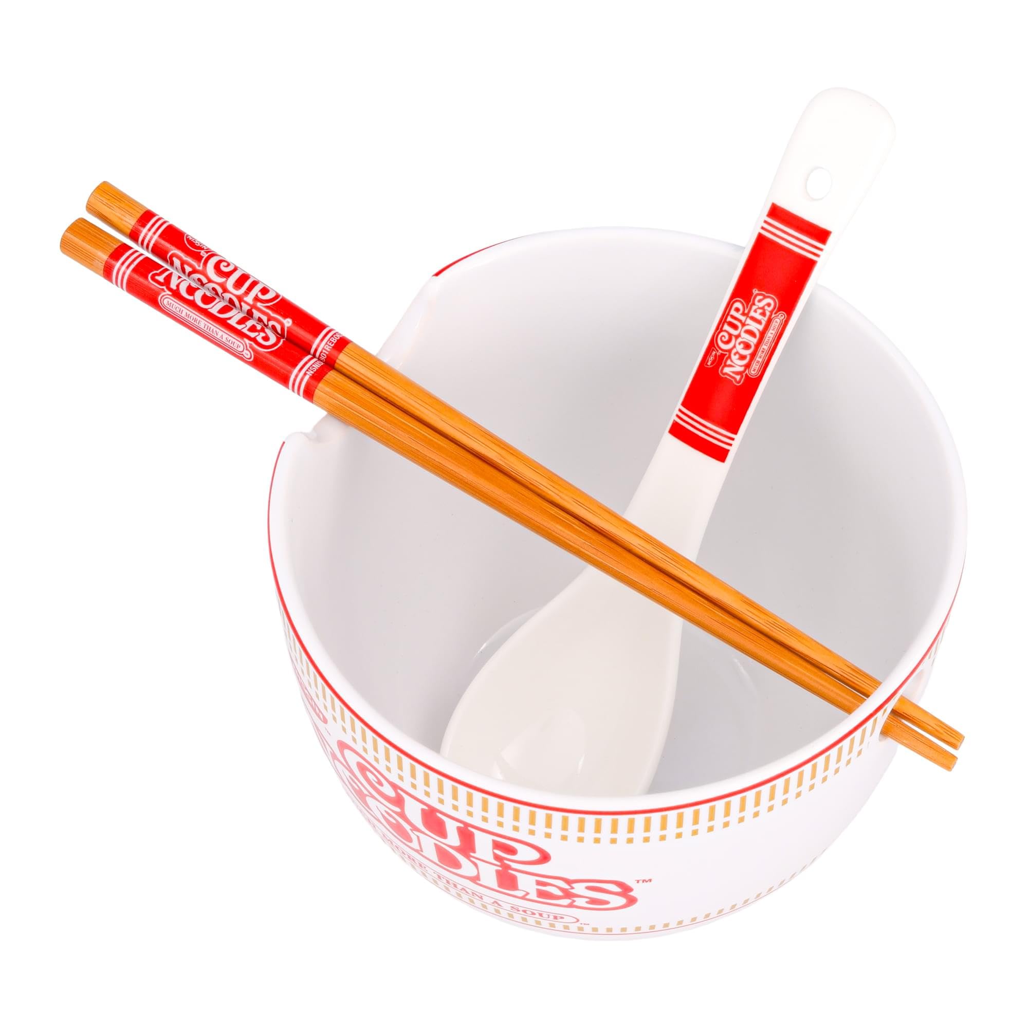 Silver Buffalo Nissin Cup of Noodles “Much More Than a Soup” Ceramic Ramen Bowl Set with Chopsticks and Spoon, 20 Ounces