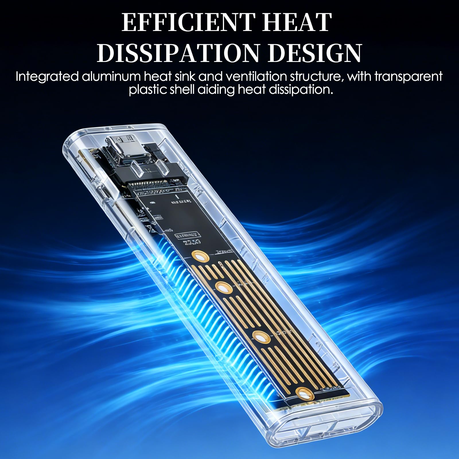 Custodia SSD M.2 NVMe, Adattatore NVMe USB 3.1 Gen 2 (10 Gbps), Custodia SSD USB-C Lettore Disco Rigido Esterno per M-Key 2230/2242/2260/2280, Design Trasparente Anti-Calore