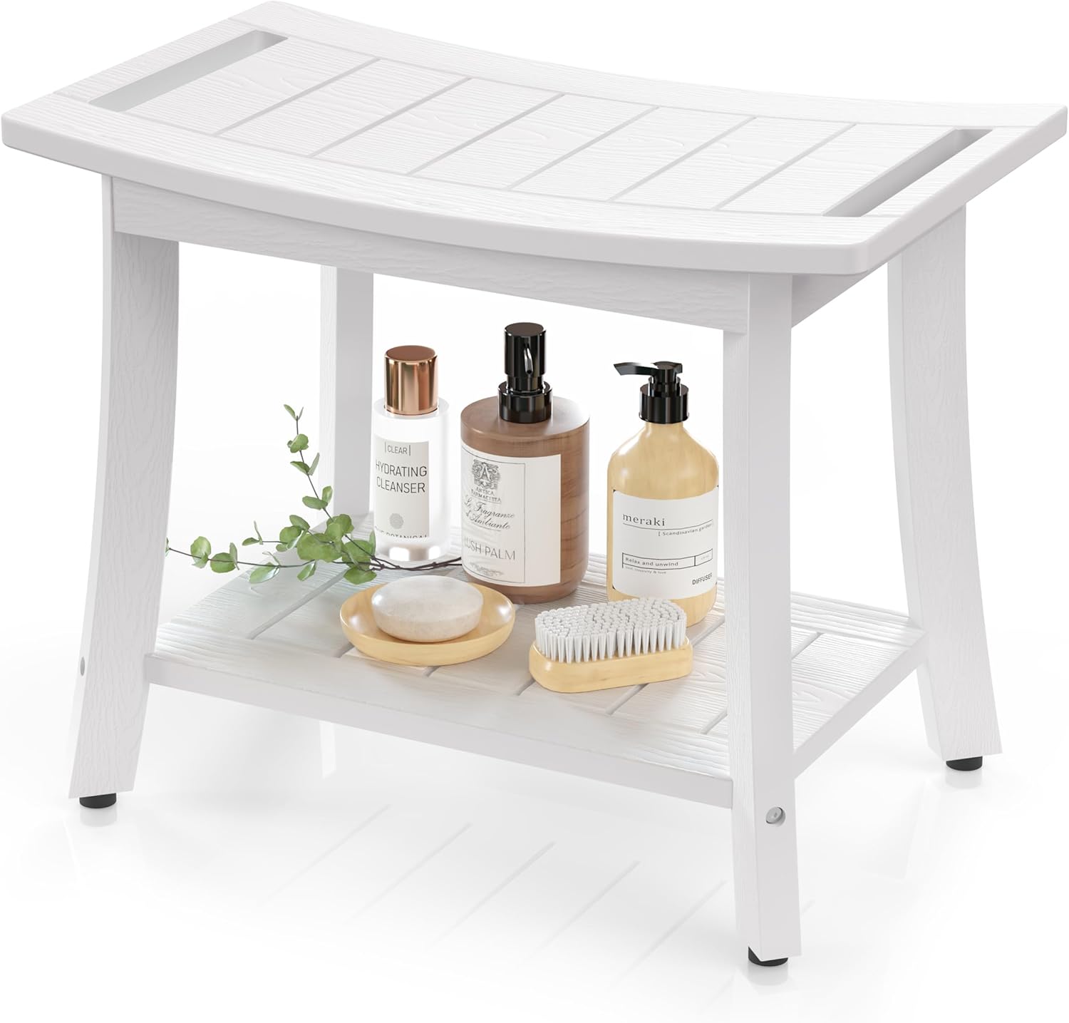 Waterproof Shower Benches for Inside Shower, Poly Lumber Shower Stool with Storage Shelf & Adjustable Feet, SPA Bathroom Seat Chair for Shaving Legs, Indoor or Outdoor Use, White White Large 22x12.6x17 Inch