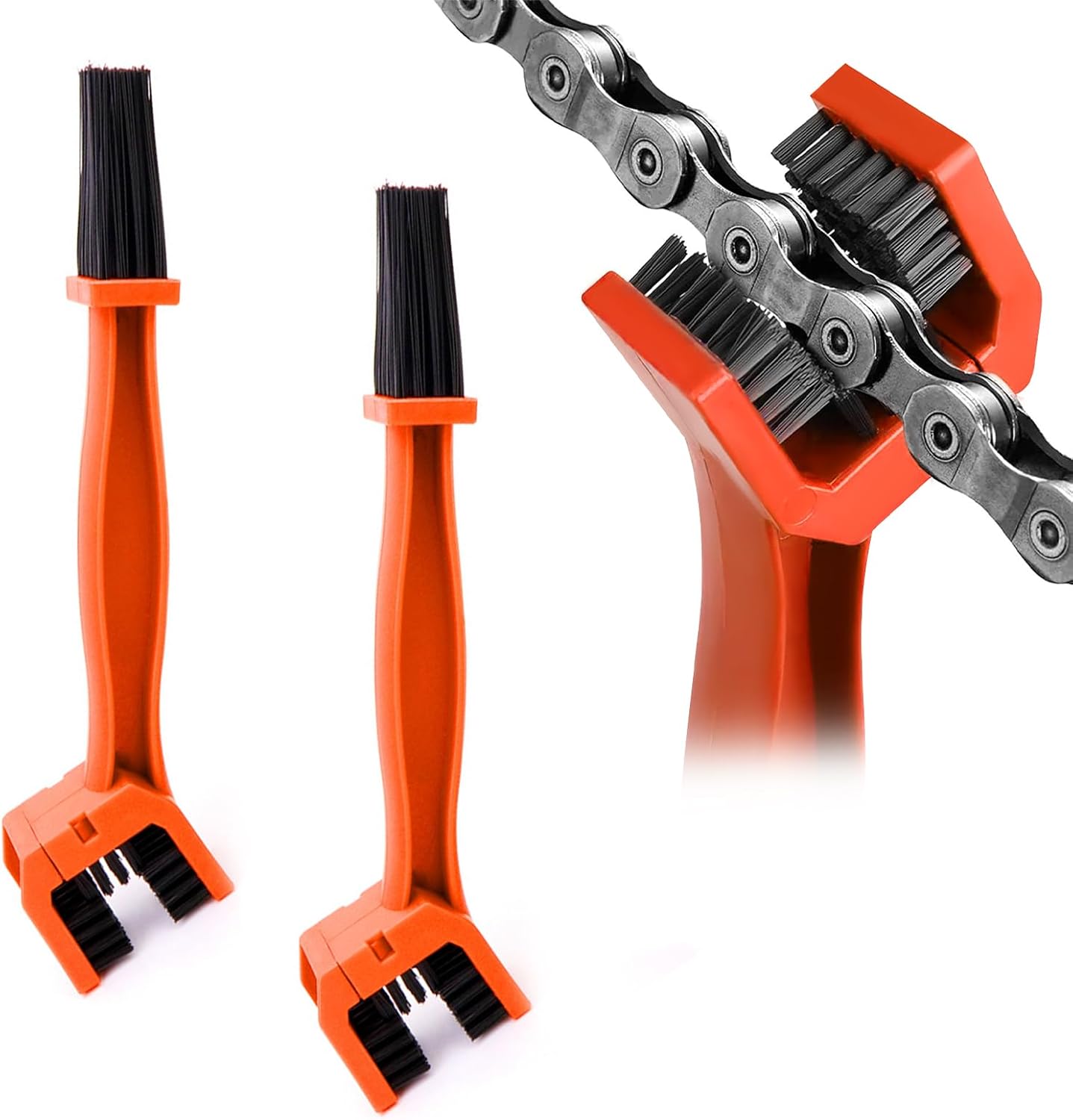 Ziciner 2 PCS Motorcycle Bicycle Chain Brush, Chain & Wheel Cleaning Tool, Crankset Chain & Gears Cleaner, Bicycle Chain Washer for Mountain Bike Motorcycle Chain (Orange)