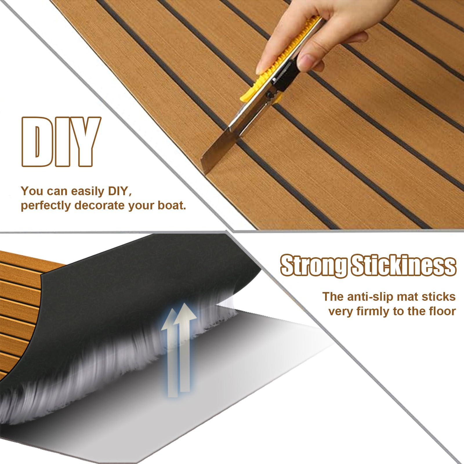 Boot Bodenbelag Selbstklebend, Teakholz Eva Schaum Bodenbelag, DIY Bodenbelag Selbstklebend, Rutschfester Teppich Matte für Yachten, Motorboote, Surfbretter, Schwimmbäder, 240 x 90 cm
