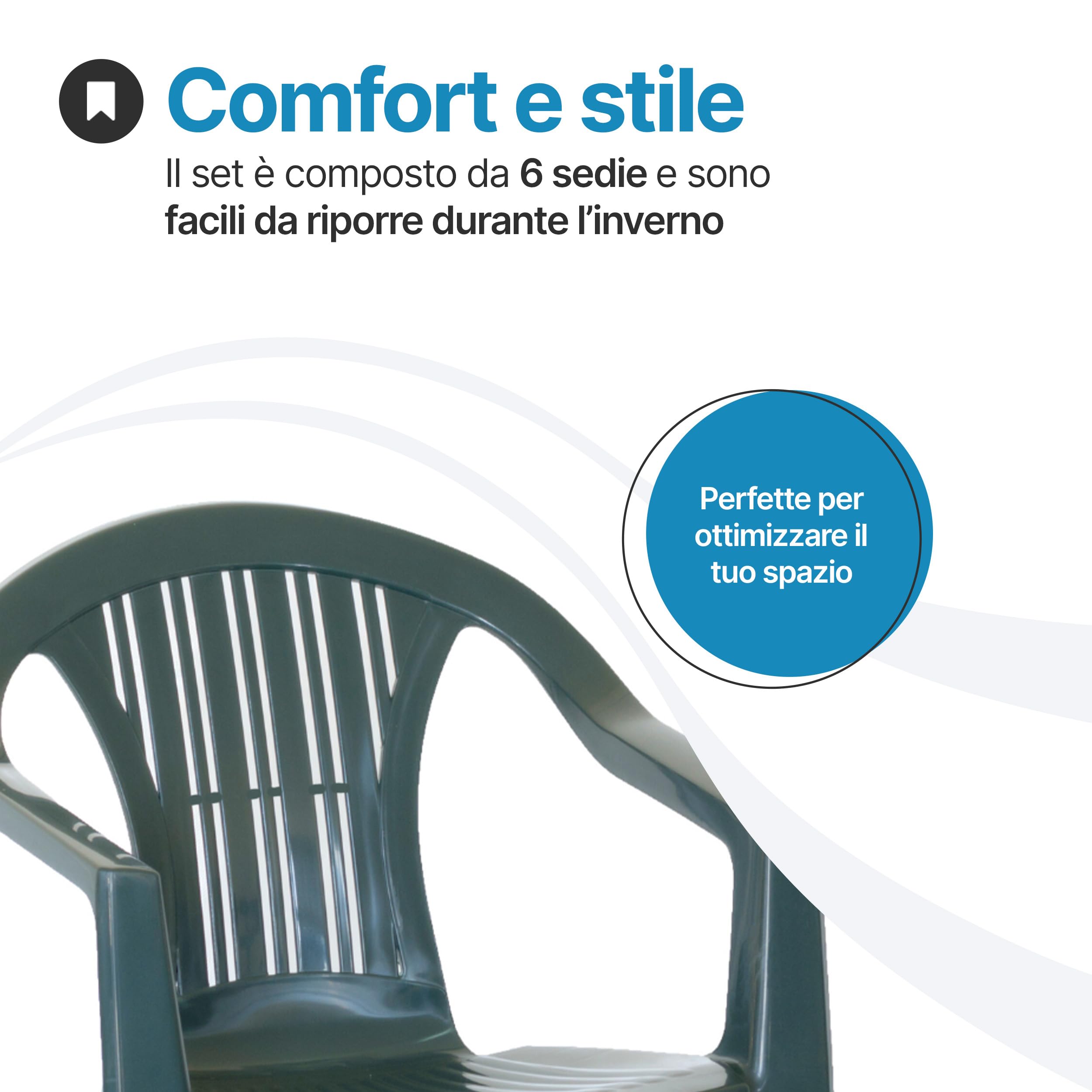 Tomaino Sedie Da Giardino In Plastica Set 6 Impilabili Con Braccioli Verde