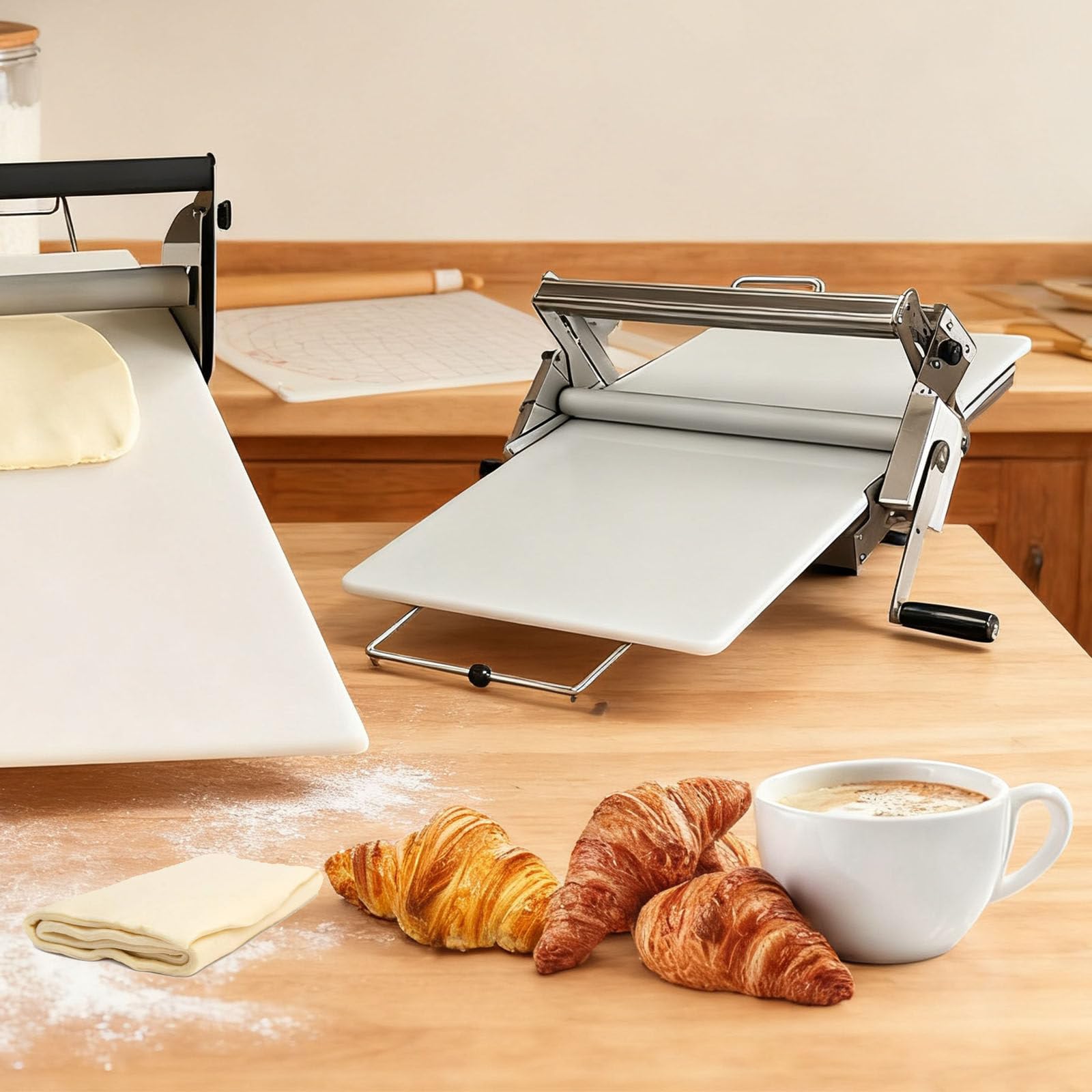 Sfogliatrice manuale per panetterie e pasticceria, efficiente rotolamento e piegatura per croissant, pizza e pasta sfoglia