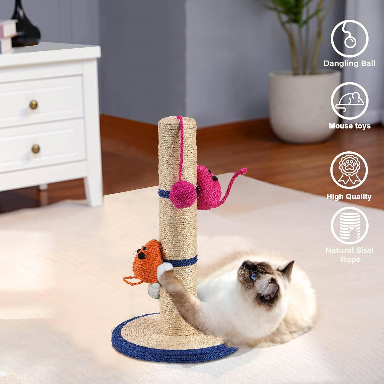 review handrong Cat Scratching Post,16 Inches Sisal Cat Post,Cat Scratch Post,Cute Scratching Posts for Indoor Cats,Cat Post Scratcher,Cat Scratcher Post with Feather Toy for Kitten Small Cats