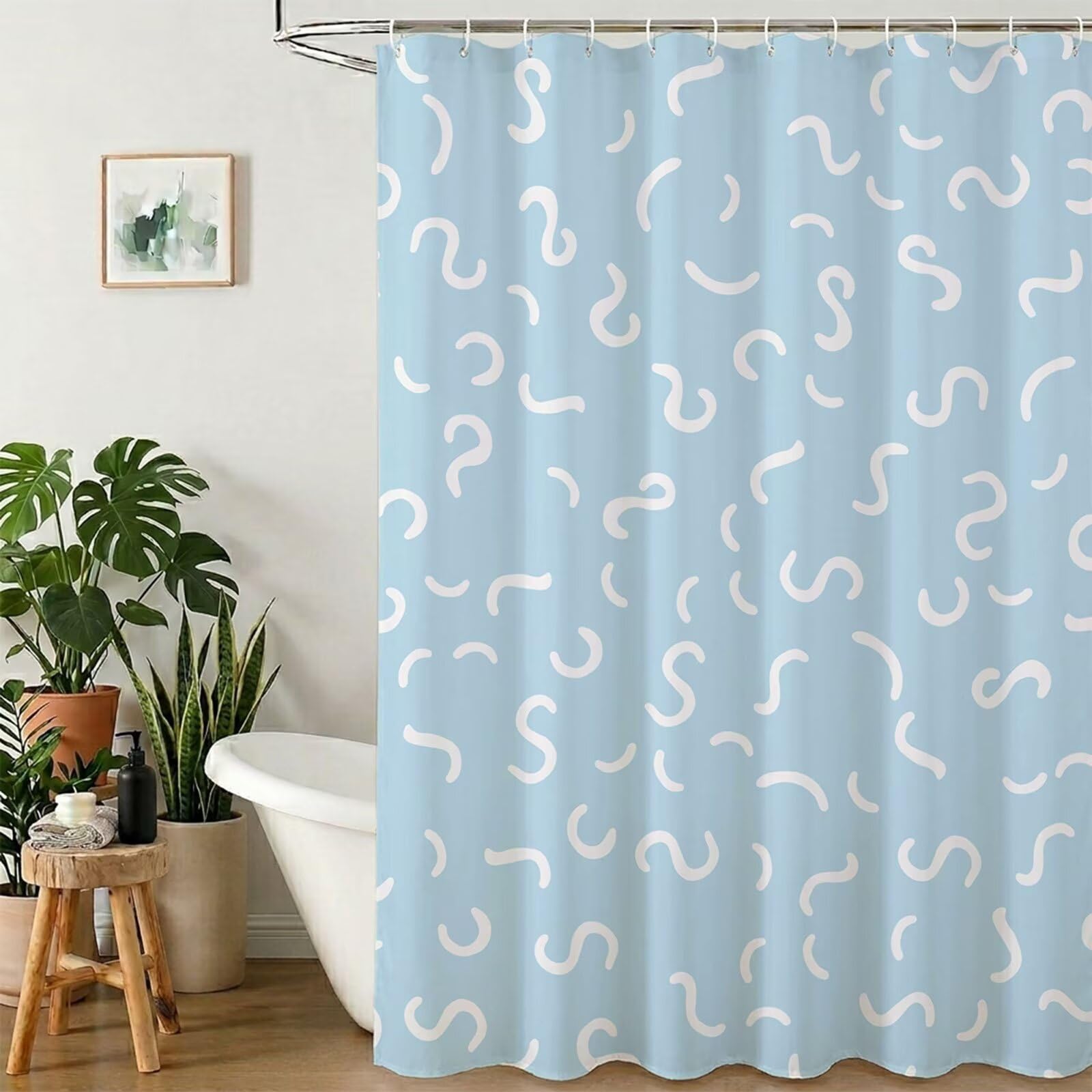 Rideau de Douche 240x180 cm - Tissu Polyester Imperméable Anti-Moisissure - 12 Anneaux Inclus - Ourlet Lesté pour Stabilité - Lavable en Machine - Idéal de Baignoire et Douche - Moderne & Bleu Y1#510