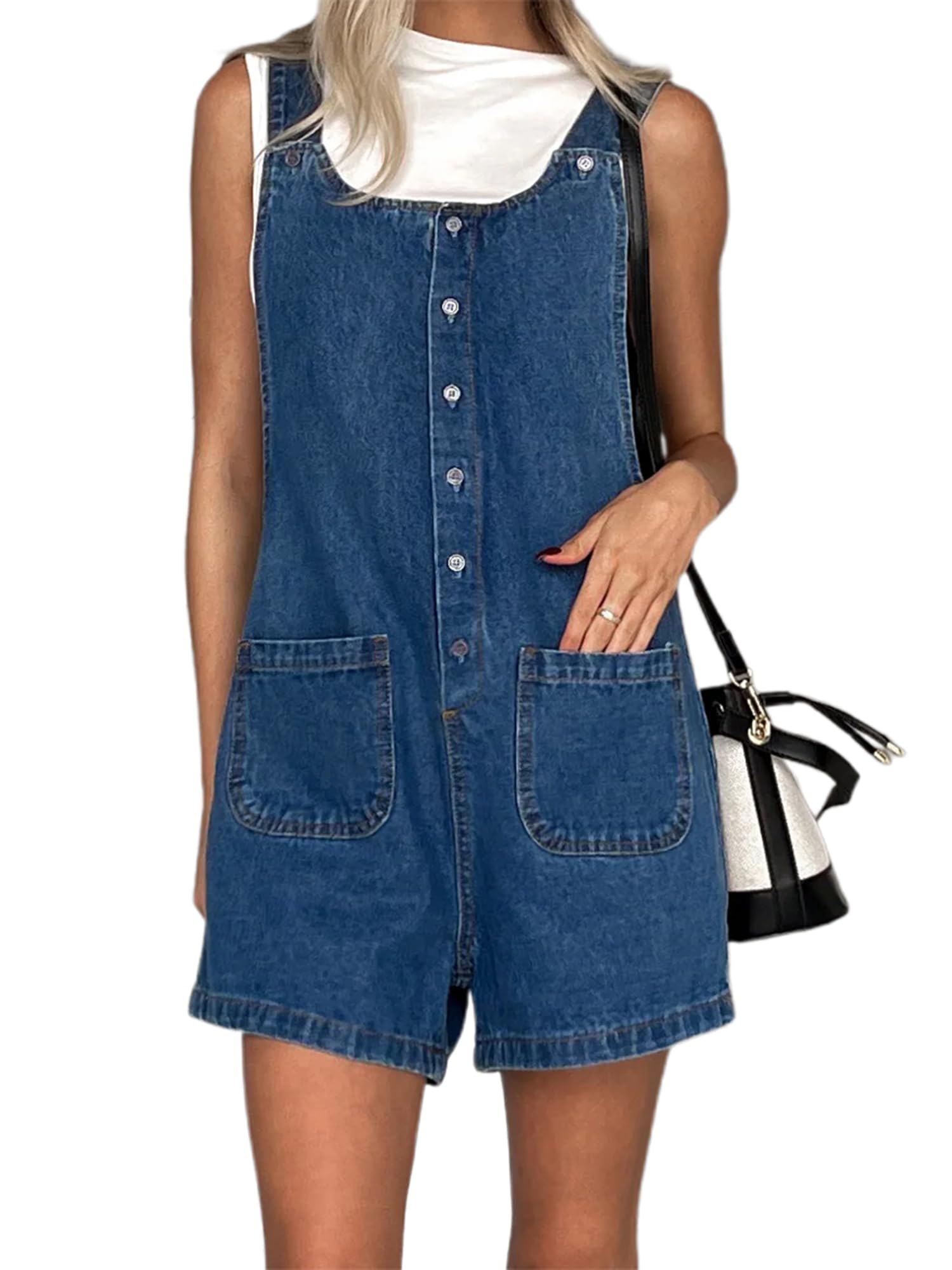 YILEEGOO Denim Jumpsuits for Women Straight Leg Stretch Jeans Dungarees Bib Overalls Regular Fit with Adjustable Straps (Z13353-Dark Blue, S)