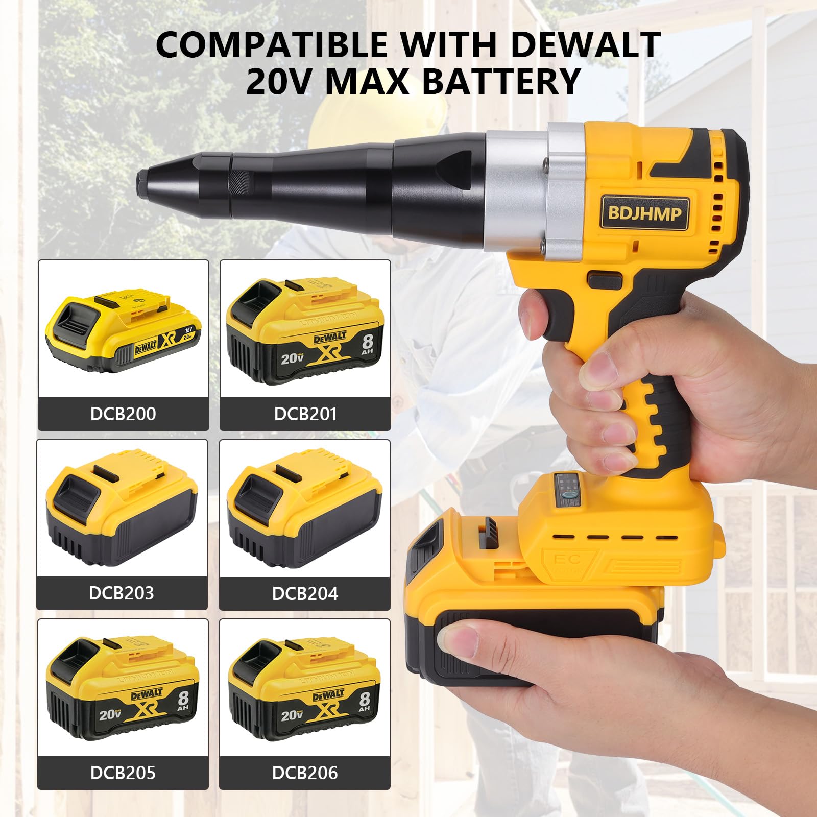 Akku-Nietpistole für Dewalt 20 V Max Akku (ohne Batterie), bürstenlose elektrische automatische Nietpistole, bürstenloser Motor für Nieten 1/8 Zoll, 5/32 Zoll, 3/16 Zoll, für Metall, Kunststoff und