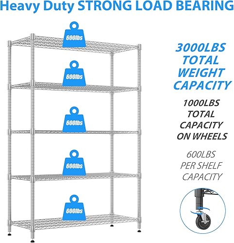 Miniatura 4 de Homdox Estantes y estantes de almacenamiento de 5 niveles, estantes de metal resistentes de 24 x 60 x 82 pulgadas para almacenamiento, estantería de