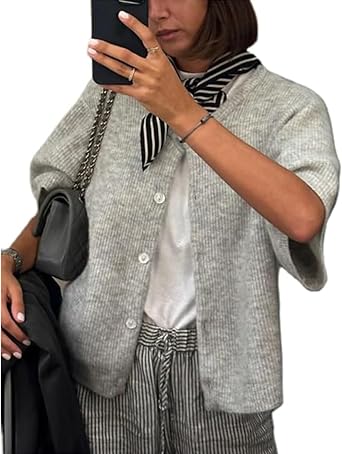 Women Y2k Knitted Crop Cardigan Shirt Short Sleeve Button Down Ribbed Knit Crop Top Outwear Top Tee Shirt