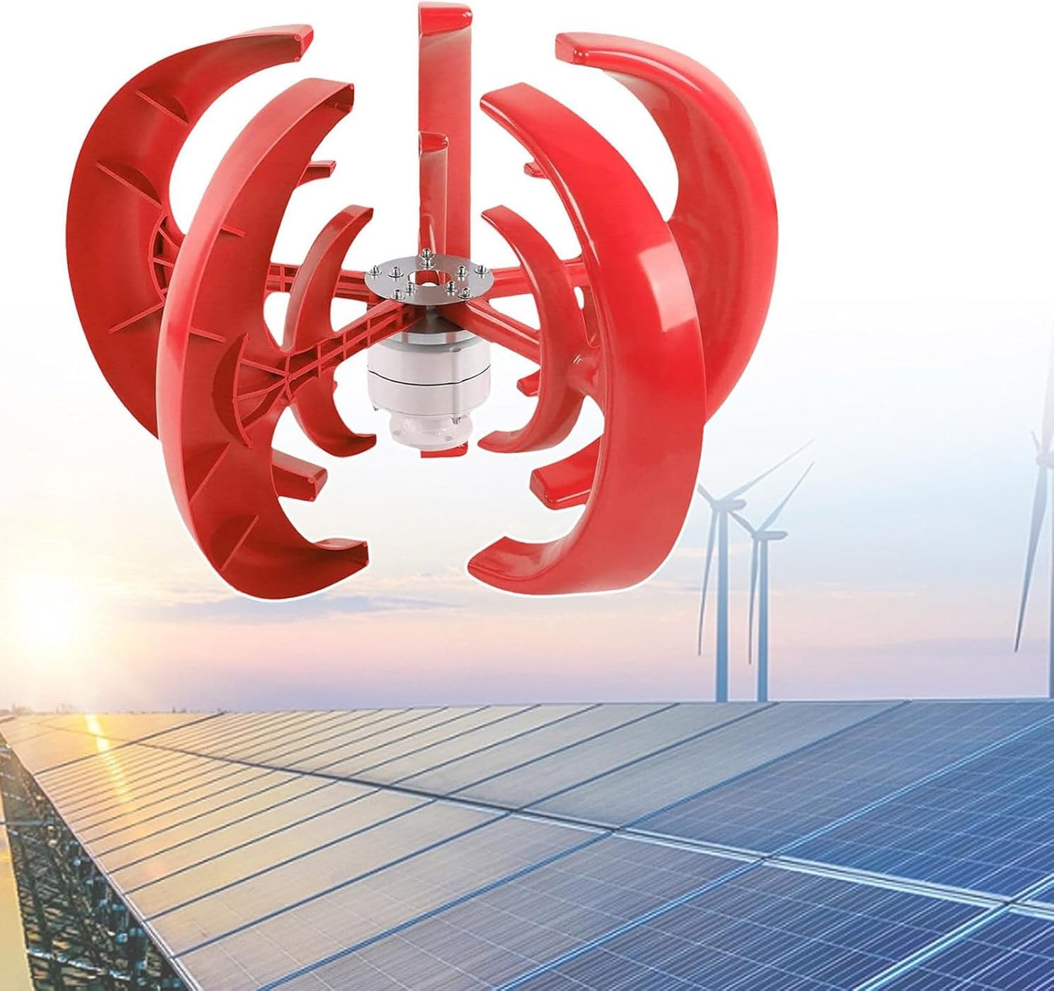 Éolienne verticale pour site isolé, électricité 12V autonome 800W rouge