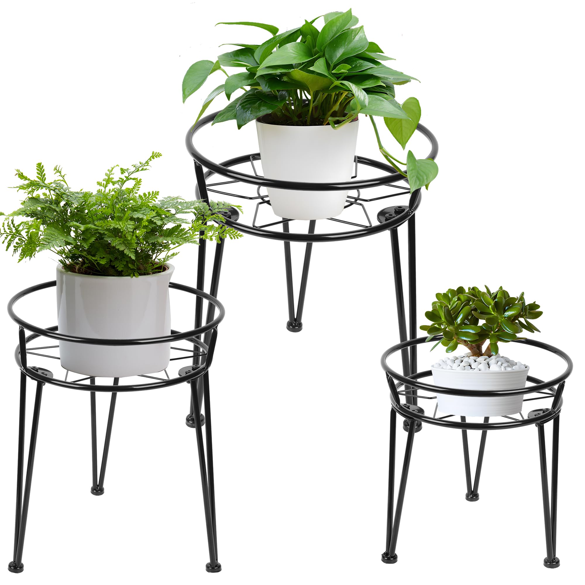 3 Pack Flower Pot Metal Plant Stands, Heavy Duty Planter Stands For Indoor Display, Round Metal Flower Plant Stands, Multiple Plants, Anti-Rust Iron Plant Stands Decorative Stands For Home, Kitchen,
