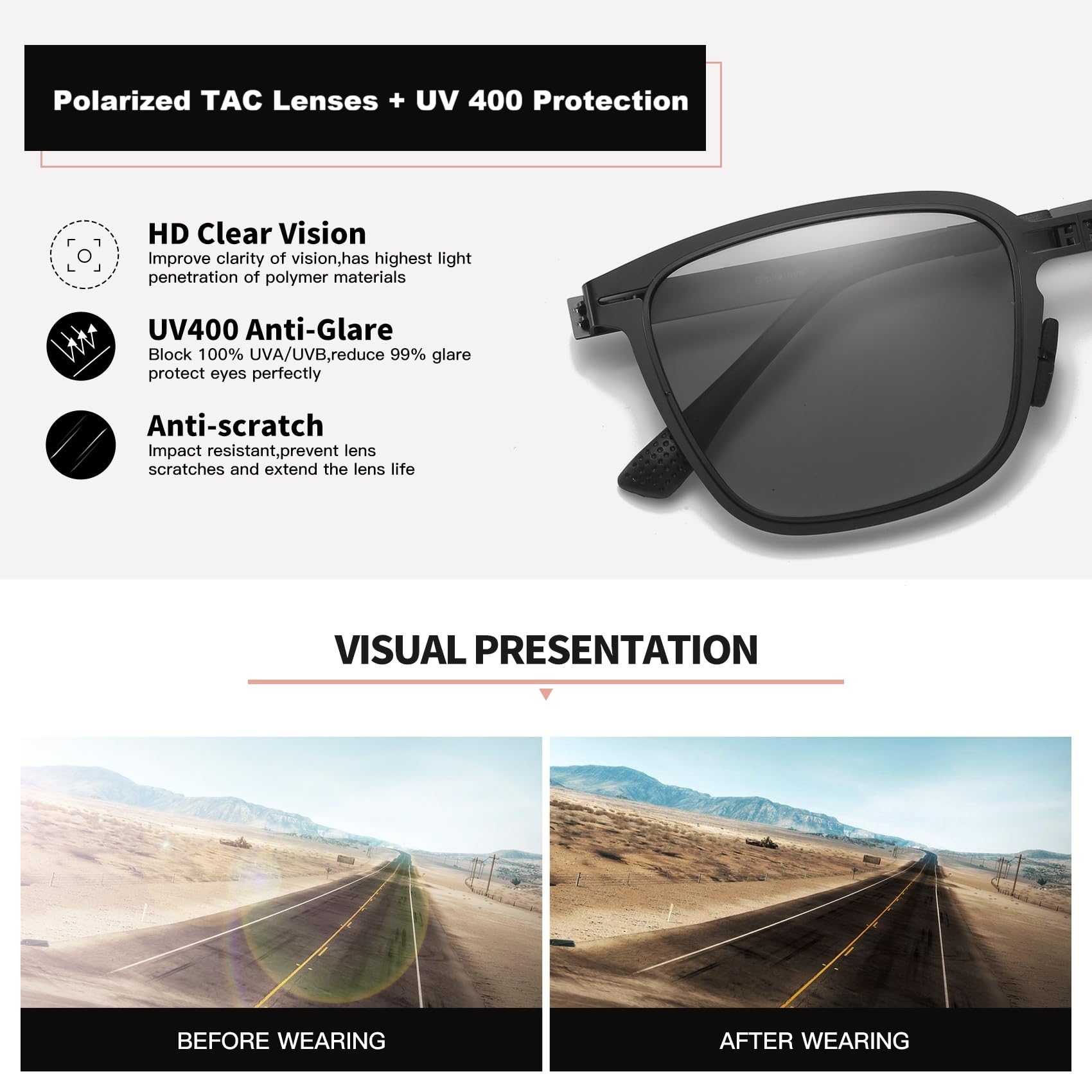 Gafas de sol plegables polarizadas para mujeres y hombres, protección UV400, cuadradas, negras, ultraligeras, retro, clásicas, plegables