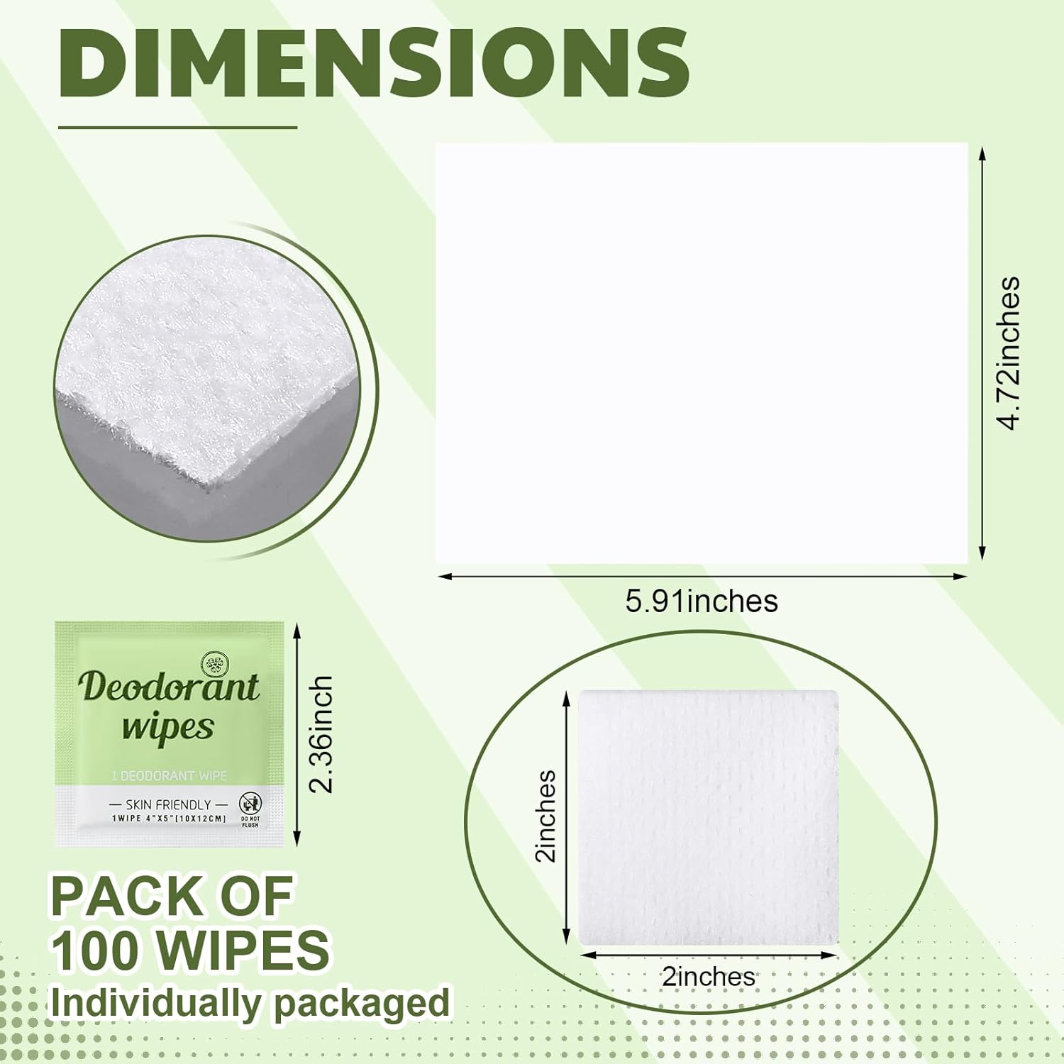 Timgle 100 Pcs Mini Travel Deodorant Wipes Individually Wrapped Armpit Antiperspirant Deodorant Sweat Body Wipes for Women Men Teens Sports Travel Clean Skin Underarm Excessive Sweating(Cucumber)