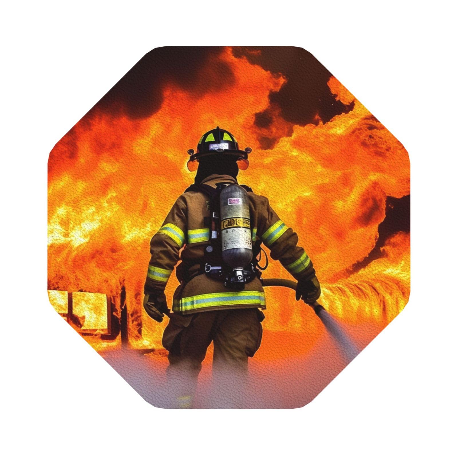 Fodpand Octagon Firefighter Fireman Flame Drink Coasters Set Of 4, Heat Resistant Leather Coasters Fuuny Bar Beer Beverage Coaster For Drinks, Absorbent Cup Mat For Tabletop Protection, Housewarming Gift