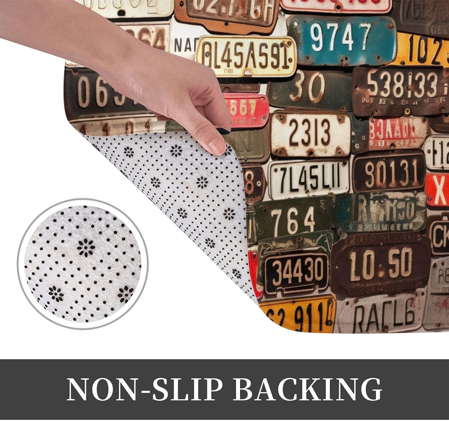 Old License Plate Doormat 16 X 24 Inch Non-Slip Absorbent Bath Rug Soft Washable Floor Mat Carpet for Stylish Kitchen Bedroom Bathroom Decor