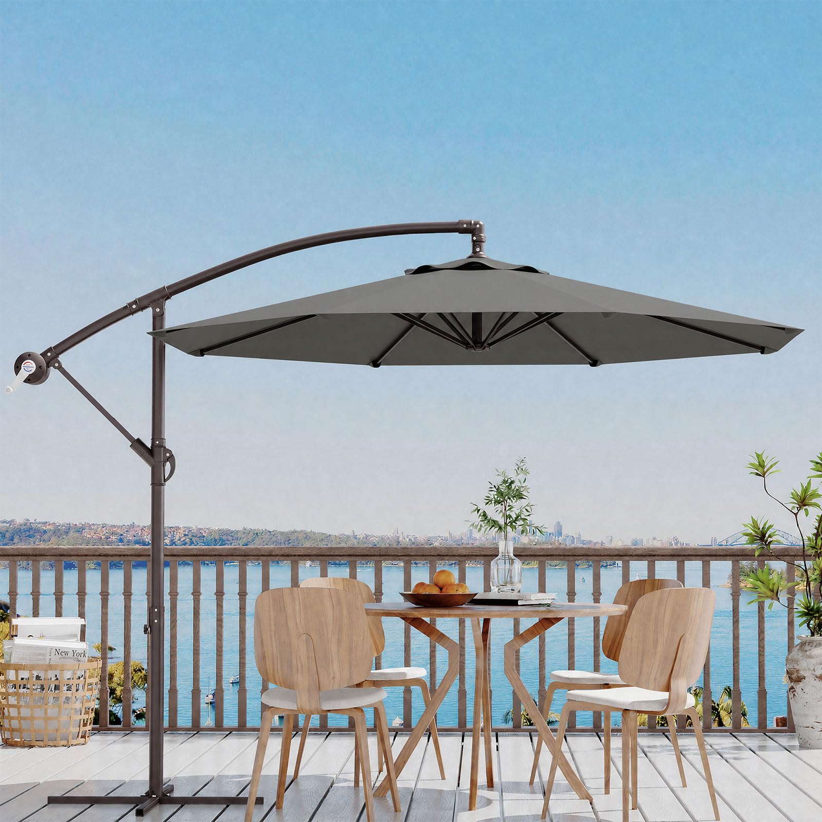 GarveeLife Sonnenschirm Ø300cm Ampelschirm 360° drehbar Gartenschirm mit Kurbel UV-Schutz UPF 50+ Wasserabweisender Gartenschirm mit Schutzhülle und Ständer für Terrasse Balkon