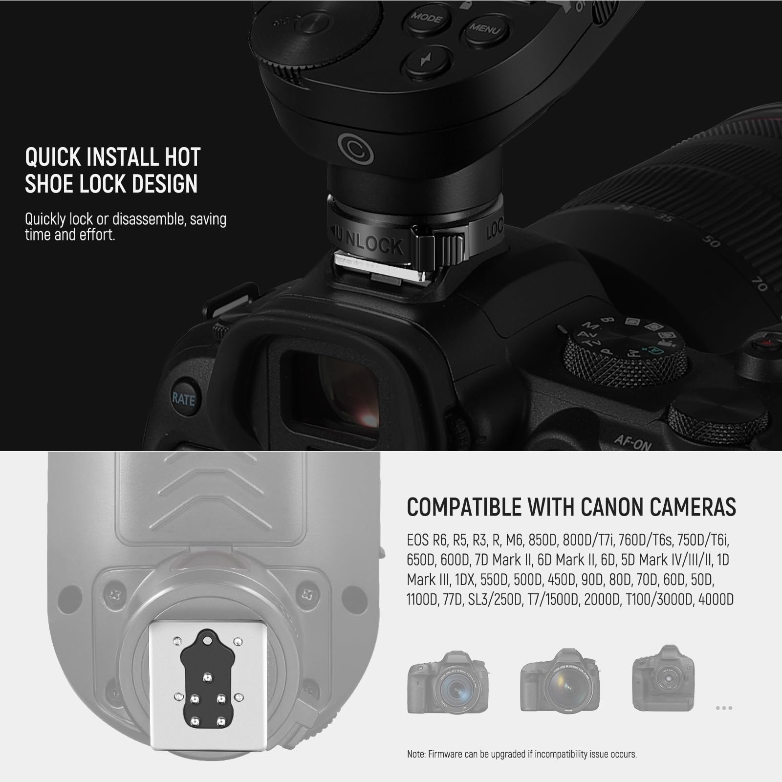NEEWER Déclencheur Flash sans Fil QPRO-C TTL Amélioré Compatible avec Canon 1/8000s HSS Écran Design Incliné 5 Groupes 9 Fonctions Personnalisables pour Q4 Q3 Z2 Z1 Z760 NW760 S101-300W PRO/400W Pro