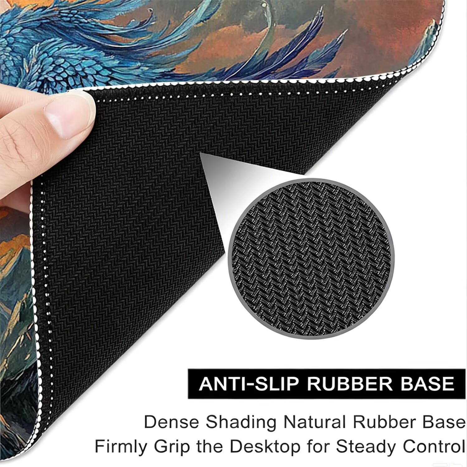 Tappetino Mouse Gaming XXL, Mousepad 1200x600x4mm Fenice fiamma 0x0-155 | Tappetino Scrivania con Base in Gomma Antiscivolo Bordi Cuciti per Computer, PC, Migliora la Precisione e la Velocità