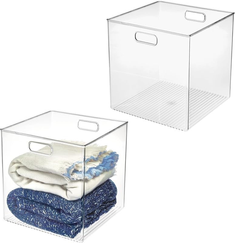 Pantry Storage Bin, Large Cube Organizer, Set of 2, Clear | For Cabinet or Fridge, Made in USA