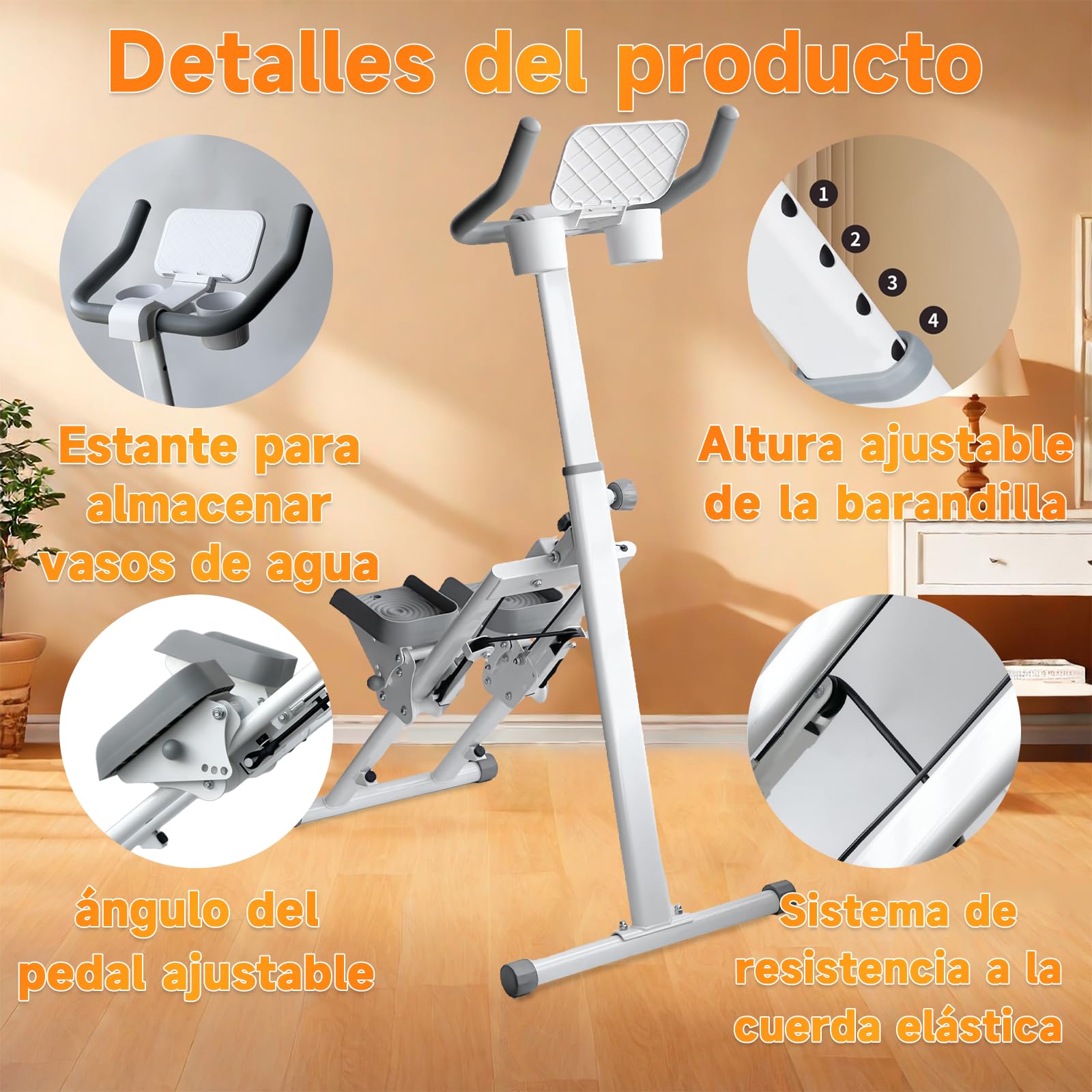 Escalador de Fitness Plegable Escalador Aeróbico Equipo de Fitness para el Hogar con Soporte y Vaso Equipo de Fitness para Todo el Cuerpo con 242LBS de Carga en el Manillar y Pedales