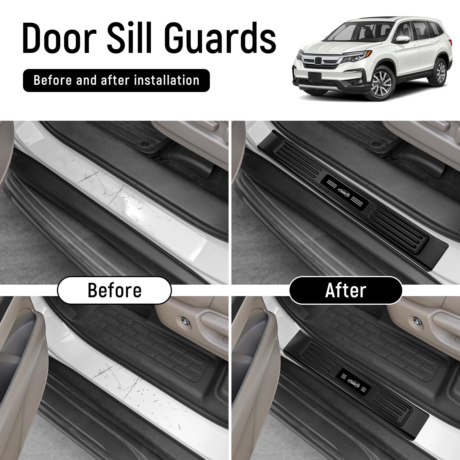 YOJOJOCO 4PCS Door Sill Protector for Honda Pilot 2016-2022 Accessories Matte Black ABS Material Front and Rear Door Car Pedal Kick Protection