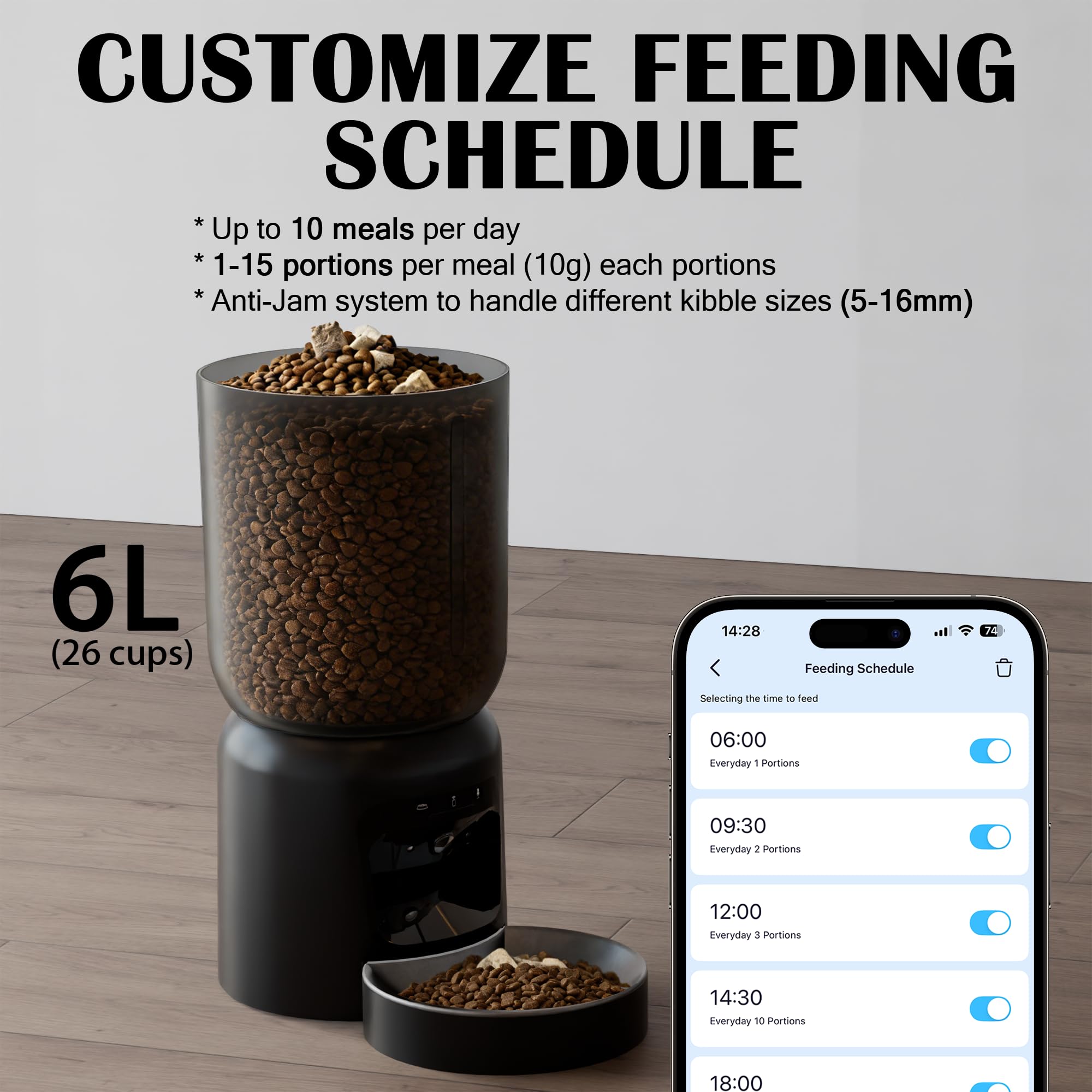 Automatic Cat Feeder with 2K Camera, 5G WiFi Smart Pet Food Dispenser for Cats & Small Dogs, 6L Large Capacity Timed Auto Feeder with App Control, Night Vision, 2-Way Audio & Detachable Design (White) - image 2