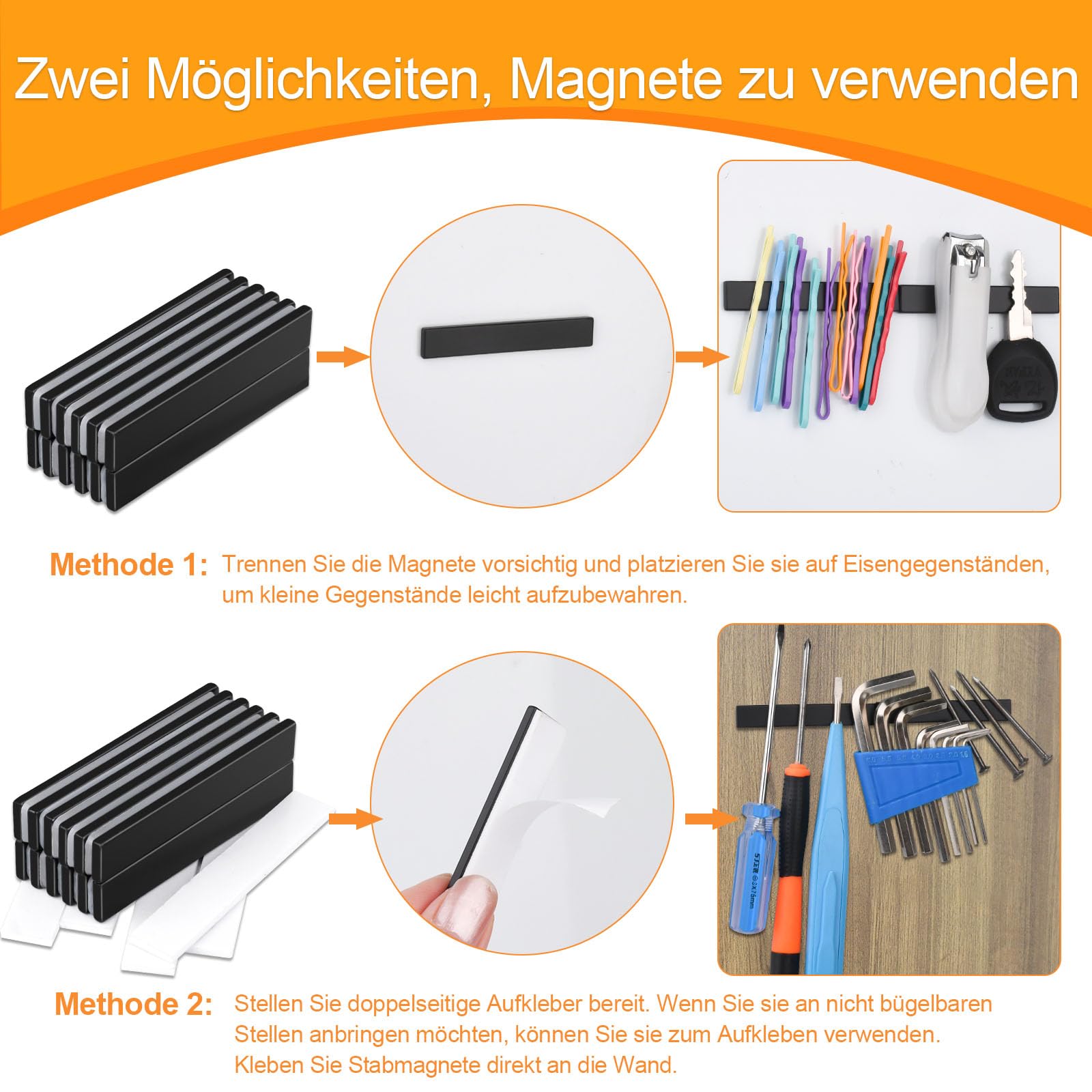 Magneti Al Neodimio Extra Forti - 6 Pezzi 60x10x3 Mm, Autoadesivi, Per Lavagne E Frigoriferi