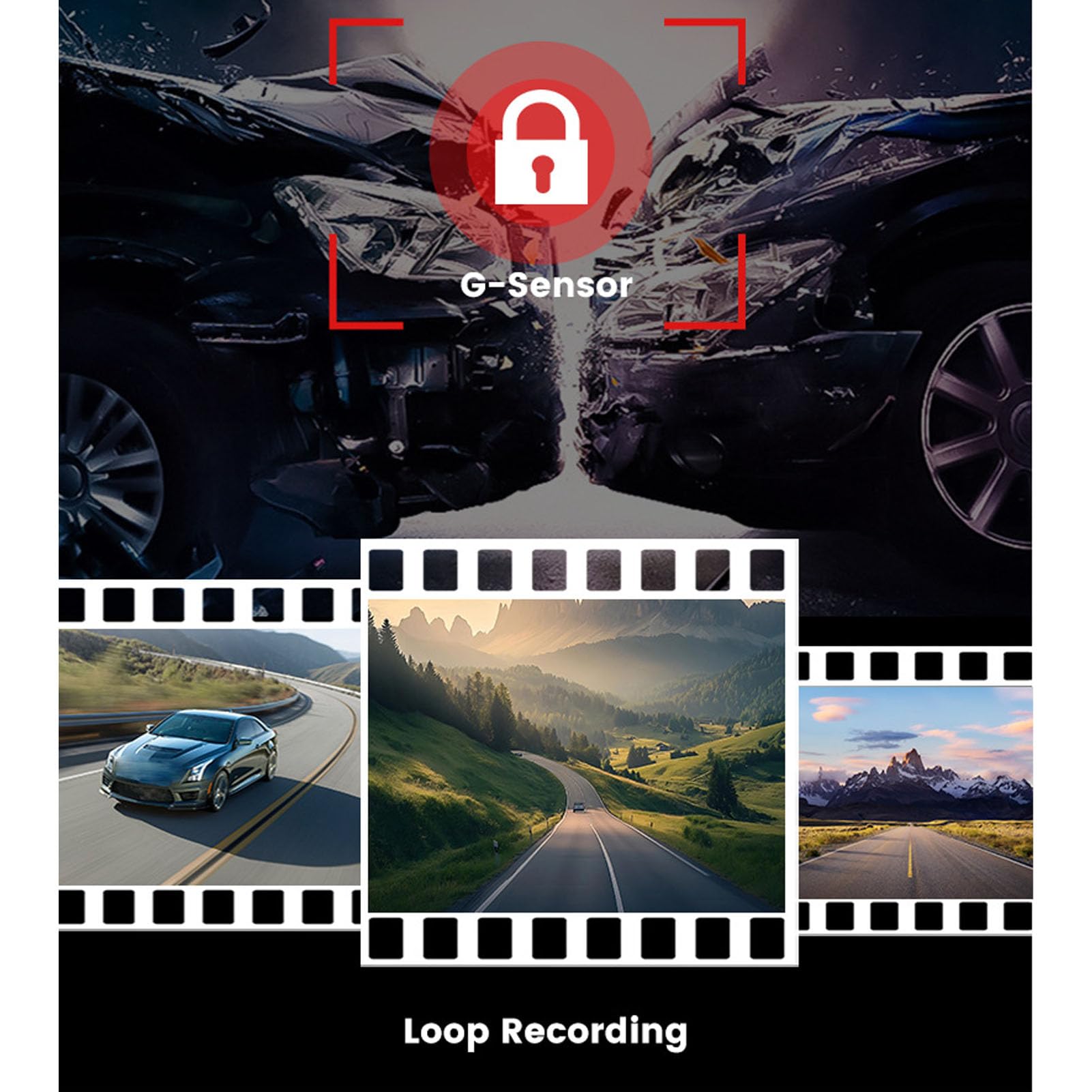 VBESTLIFE Cámara de Salpicadero 4K, DVR para Coche con Visión Nocturna Delantera y Trasera de 4 Lentes con Pantalla de 3 Pulgadas, Gran Angular de 170°, Sensor G, Monitor de