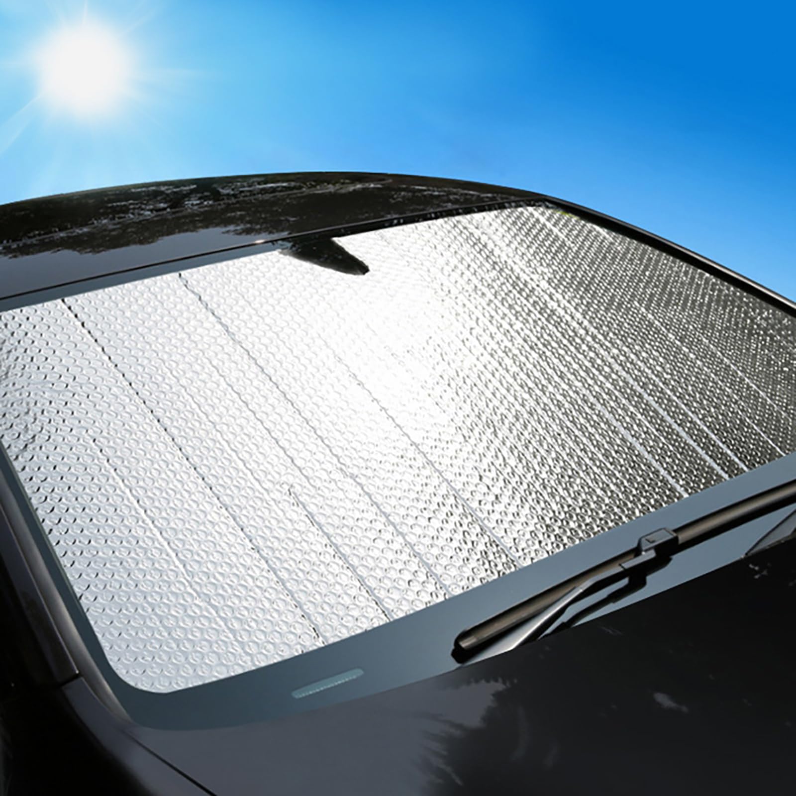 JSZDCVYBL Car Windscreen Sun Shade for Mitsubishi Pajero 1982-2021 V60 V70, Reflective Aluminum Foil Bubble Shield, Scientific Heat Insulation, Foldable Accordion Visor with Suction Cups