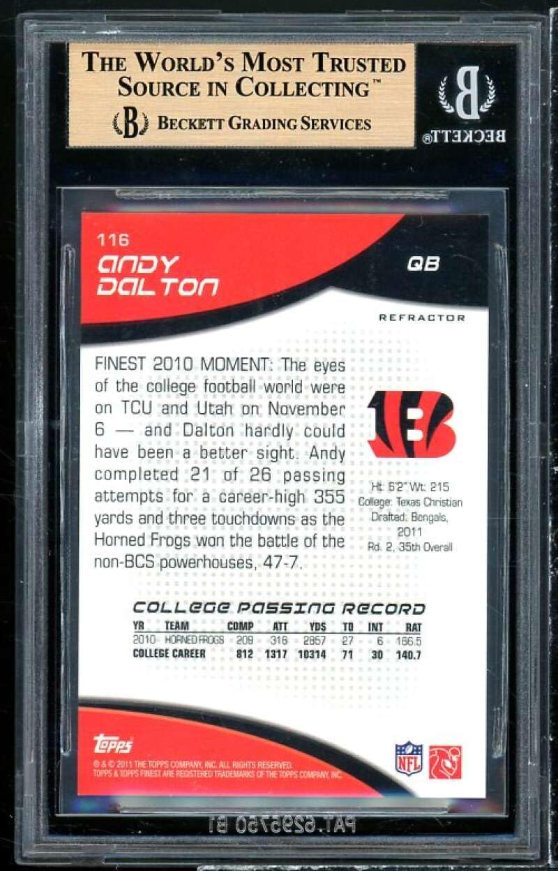 2011 Finest Refractors #116 Andy Dalton Rookie Card BGS BCCG 10 Mint+